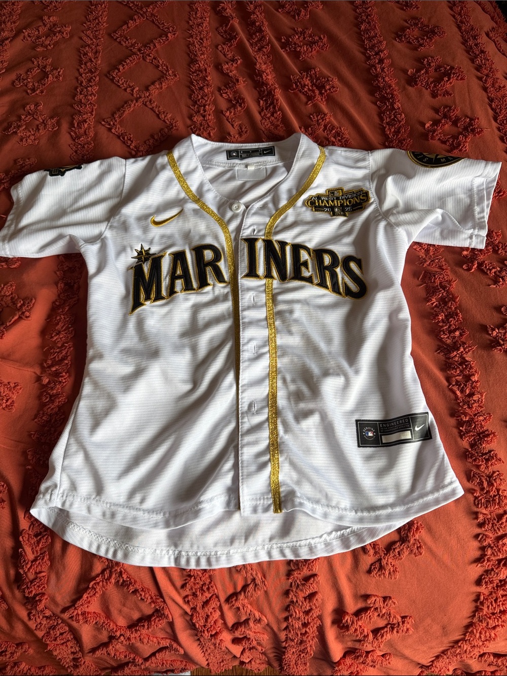 Nike Kids White and Gold Mariners Baseball Jersey
